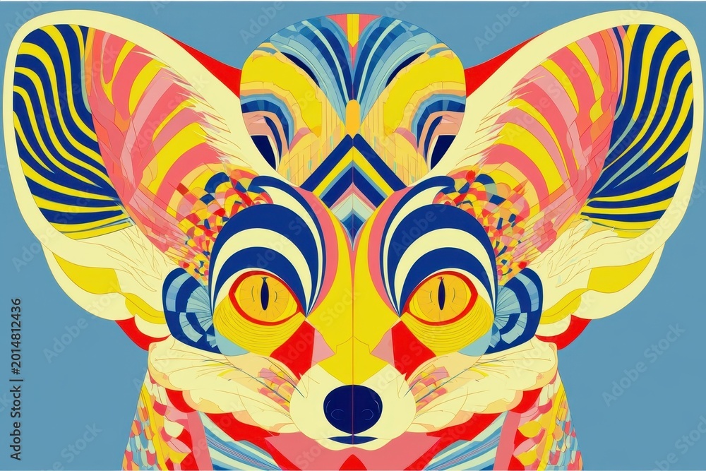 Fototapeta premium Vibrant Geometric Fennec Fox Portrait - Colorful Psychedelic Pop Art S