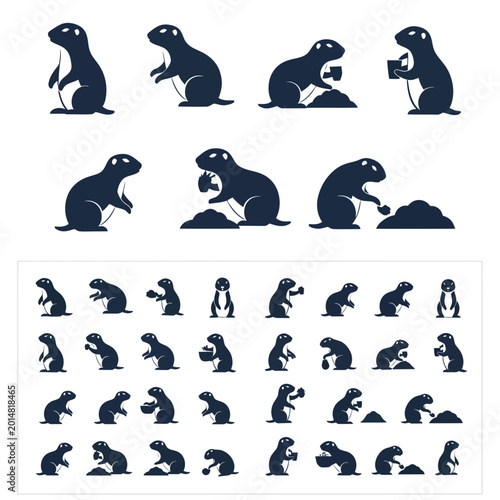 Fotografie Cute Groundhog Silhouette Icons Set - Wildlife Animal Vector Illustration