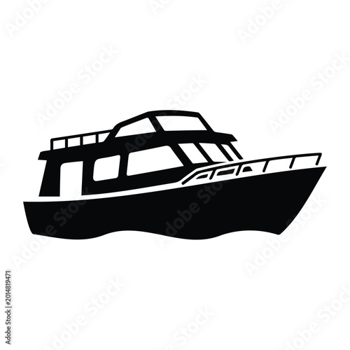 Canvastavla Luxury yacht silhouette vector illustration modern passenger boat sea transport line art