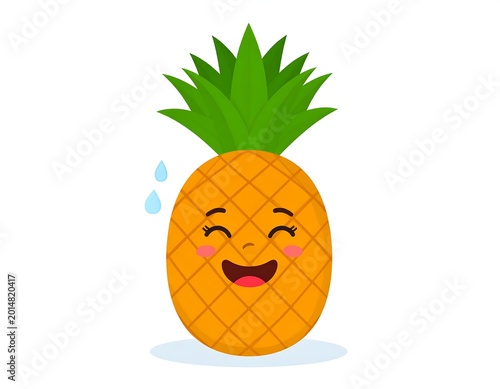 A smiling cartoon pineapple with a green leafy top