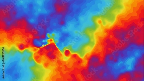 Abstract colorful heat map visualization with rainbow spectrum colors and organic fluid shapes