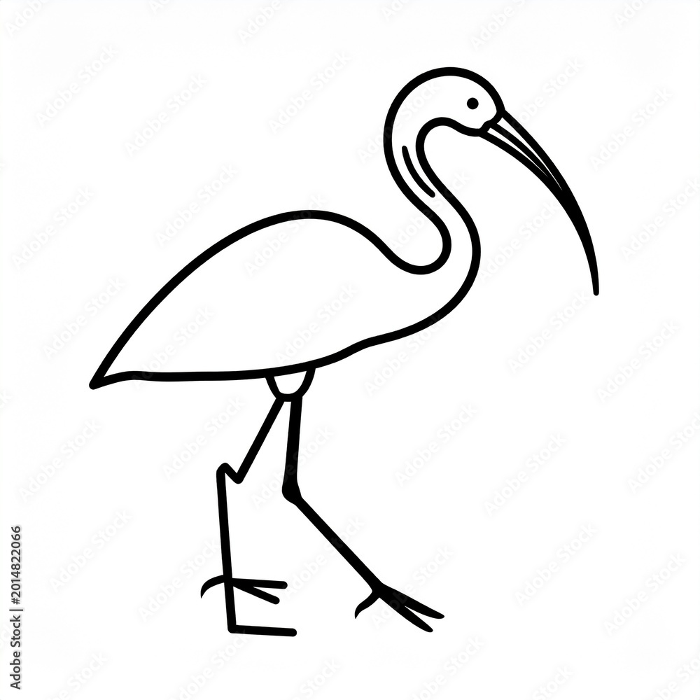 Fototapeta premium Black and white ibis bird standing with long curved beak
