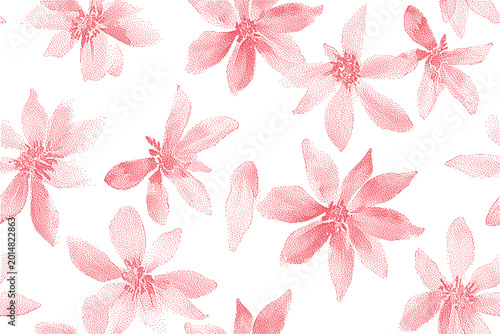 Bild auf Leinwand Delicate pink watercolor flowers scattered on a clean white background in a gent