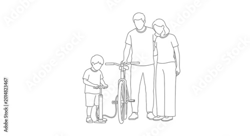 Family Preparing Bicycle for a Fun Outdoor Adventure Together.