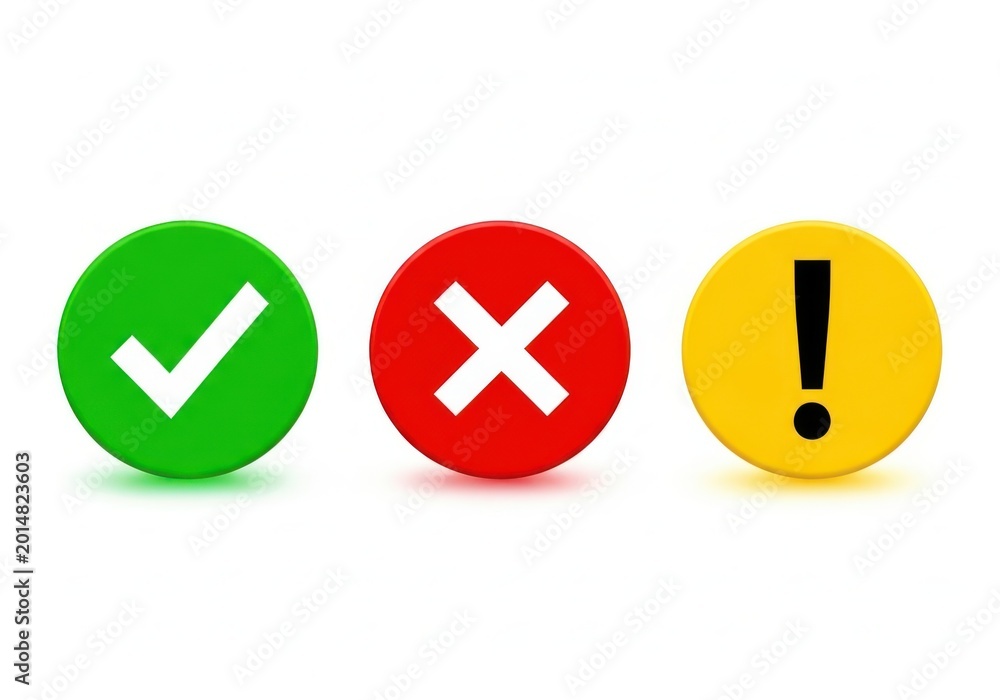 Obraz premium Common visual indicators for approval, rejection, and warning signals