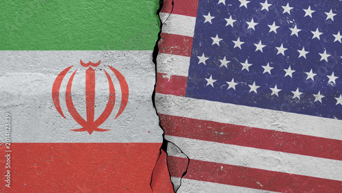 Fotografía flag of United States of America and flag of Iran on the wall