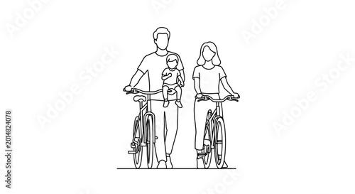 Family Cycling Together with Child, Enjoying the Outdoors and Recreation.