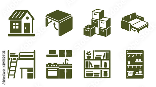 Furniture icons for home interior design.