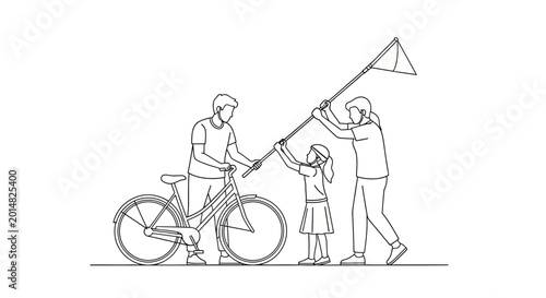 Family Outing - Father, Daughter, and Mother Enjoying a Bicycle Ride.