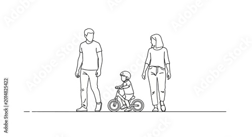 Family Outing - Father, Mother, and Child Enjoying Bicycle Ride Together.