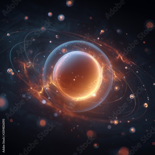Cosmic Core: An abstract digital artwork of a luminous core pulsates within a series of swirling energy fields, embodying the essence of scientific innovation. 