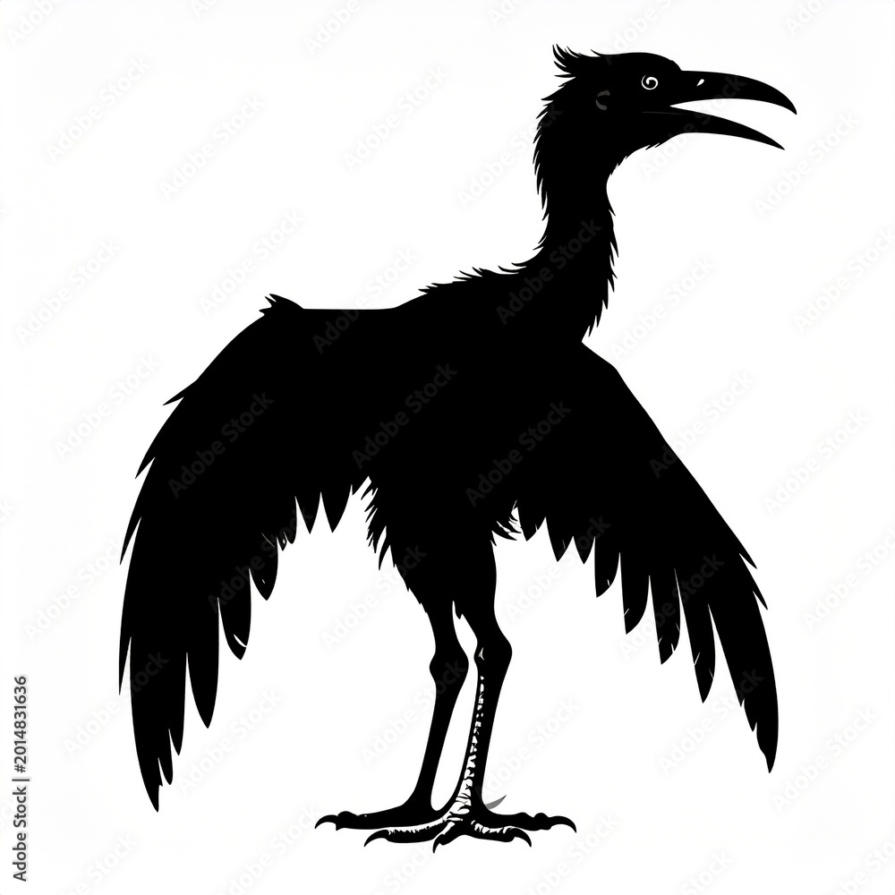 Obraz premium Black vulture bird standing with wings spread
