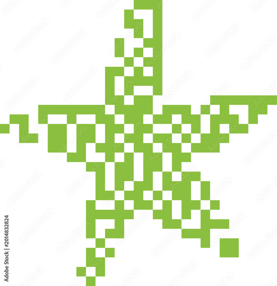 Fototapeta premium Green pixelated starfish shape on white background abstract digital illustration concept