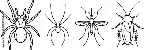 Foto Spider mosquito and cockroach outline vector set detailed insect and arachnid li