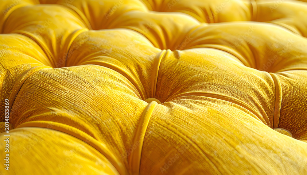 Fototapeta premium Close-up of a Yellow Tufted Mattress Surface Texture.