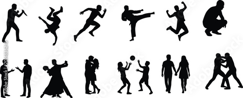Photos People action silhouettes fighting running dancing couples sports and social int