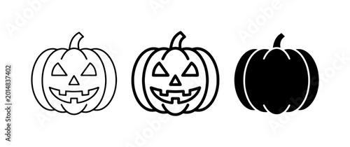 Halloween Pumpkin Icons, Jack-o'-lantern Vector Graphics, Spooky Holiday Symbols, Simple Flat Designs for Autumn Celebrations