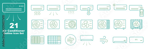 Foto Air conditioner icon set in black and white stroke lines