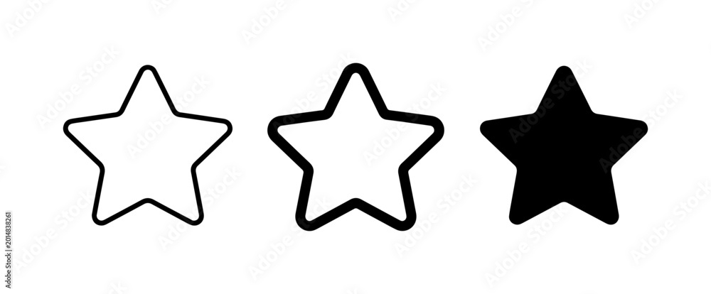 Obraz premium Three Star Icons: Outline, Filled Outline, Solid Black Vector Graphics for Rating Systems, Feedback, and Design Elements