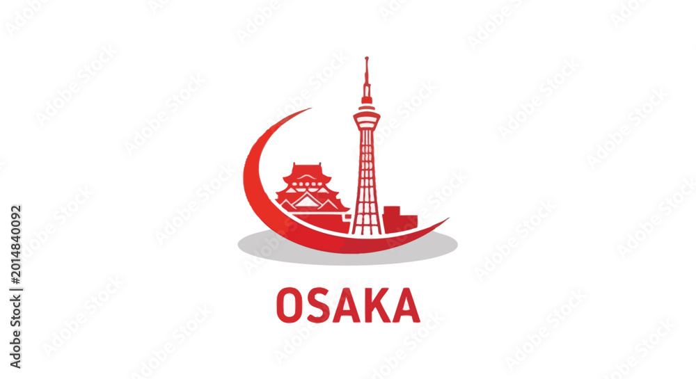 Naklejka premium Osaka City Japan Logo - Iconic Tower and Building Design.