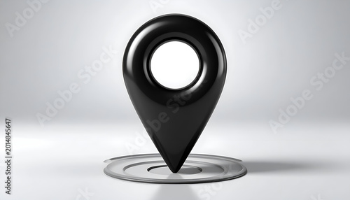 A 3D Rendered Black Location Pin Icon on a White Background.