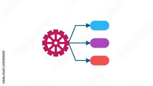 Animated Pink Gear 3 Steps Right Flow Process Infographic on White Background