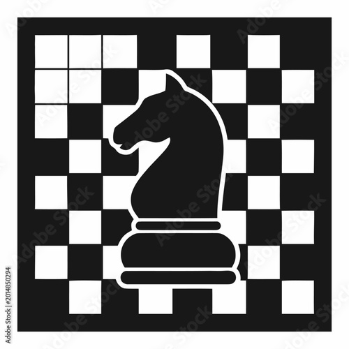 Knight chess piece stands prominently against a checkered board pattern to symbolize strategic planning and competitive intelligence in a business environment.