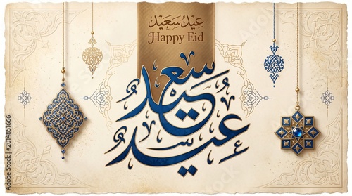 Handcrafted jewelry with arabic calligraphy eid mubarak greeting card