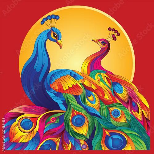Seamless pattern with Chinese peonies and peacocks