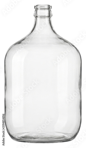 Empty clear glass carboy bottle isolated on transparent background