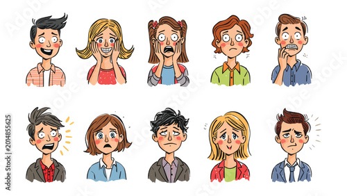 Foto Human emotions expression: A collection of expressive cartoon faces, each conveying a unique emotion
