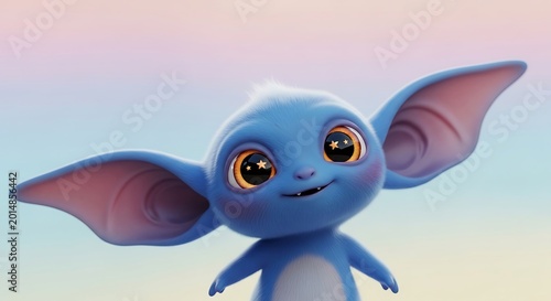 Cute blue cartoon character with large ears and friendly expression