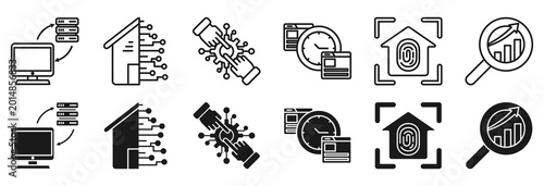 Fotografi ETL icon set. warehouse and analytics symbol