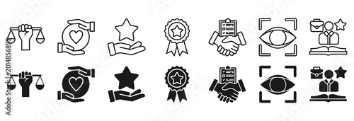 Photos Credibility icon set. Integrity and trust symbol