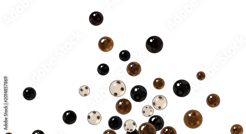 Brown and Black Tapioca Pearls Scattered on White Background for Bubble Tea Design