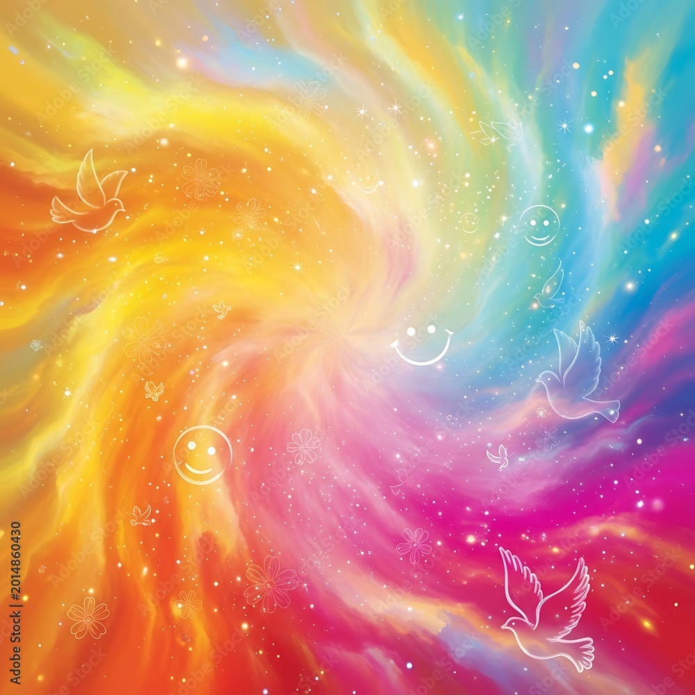 Fototapeta premium Vibrant colorful abstract cosmic background with swirling patterns.