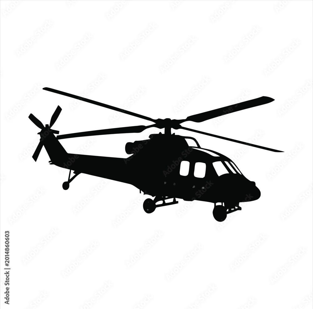Fototapeta premium Helicopter silhouette features a streamlined aerial vehicle profile that is ideal for professional transportation and aviation graphics.
