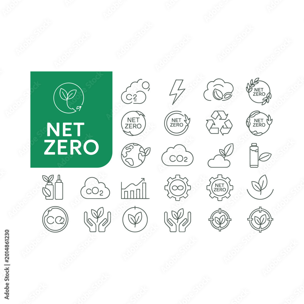 Fototapeta premium net zero icons set line style environmental sustainability concepts