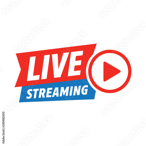 Obraz na płótnie Live Streaming Icon with Play Button Red and Blue Design