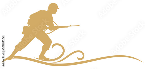 Bild auf Leinwand Vector silhouette illustration of a soldier advancing bravely on the battlefield