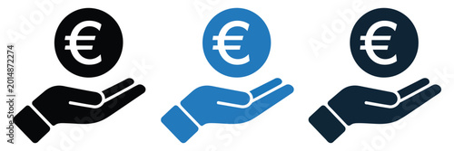Obraz na plátně Finance and currency icon euro coin in hand symbol investing money exchange bank