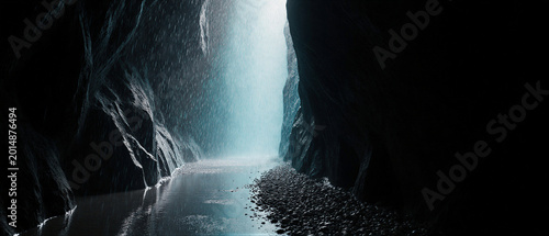 Wide Backlit Cooling Slate Gorge With Cyan Rain