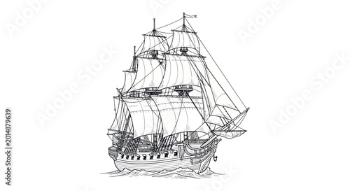 Quadro em tela Vintage Sailing Ship Illustration, Nautical Vessel on Water, Maritime History