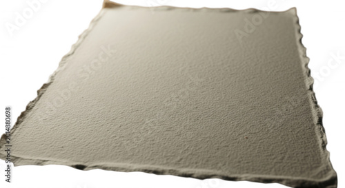 A rectangular sheet of textured, off-white handmade paper with rough, deckled edges isolated against a solid black background