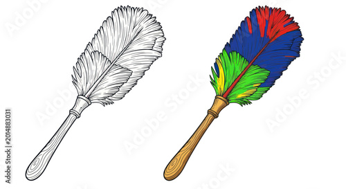 Tableau sur toile Feather Duster: Line Art and Full Color Comparison