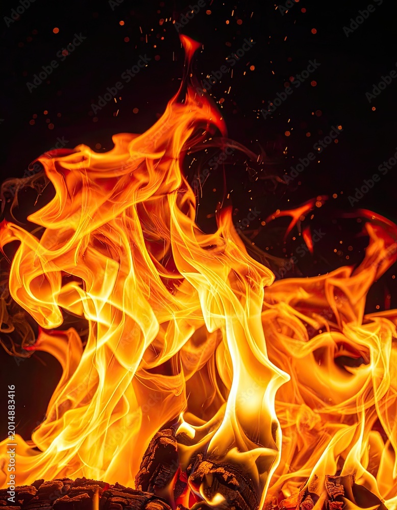 Fototapeta premium A vibrant and intense close-up captures the dynamic beauty of a roaring fire.