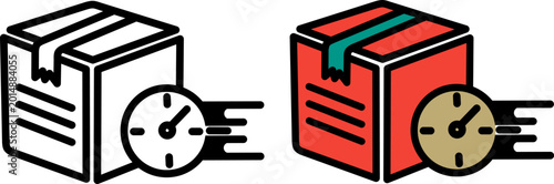Delivery box time estimation. Fast shipping package icon set