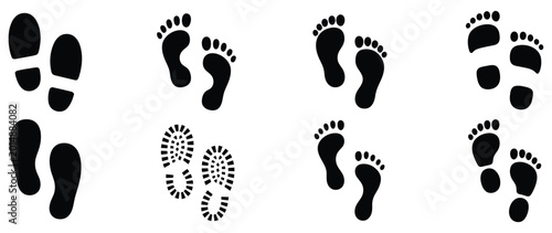 Tableau sur toile Footprint and shoe print icons set human footprints shoe boot sole silhouettes t