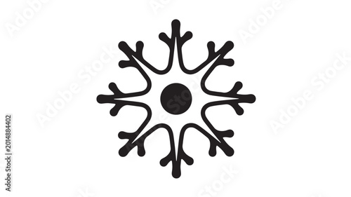 Foto Snowflake icon with thick black radial strokes and central circle for winter sea