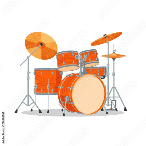 Fotografija Orange Drum Kit, Musical Instrument, Percussion Set, Rock Band Equipment